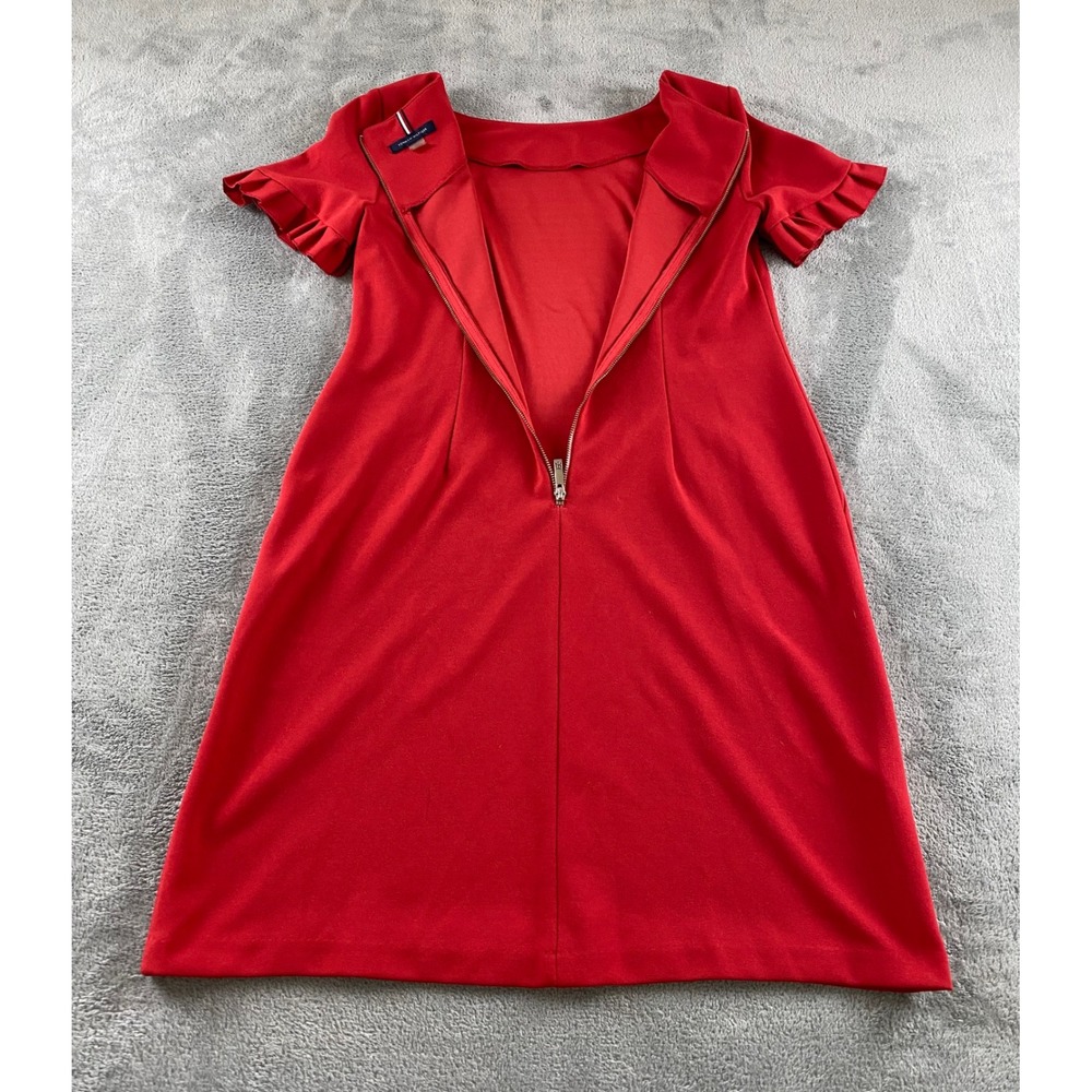 Tommy Hilfiger Red Ruffle‎ Sleeve Shift Dress Womens 4 Boat Neck Pockets Zipper - Picture 10 of 11